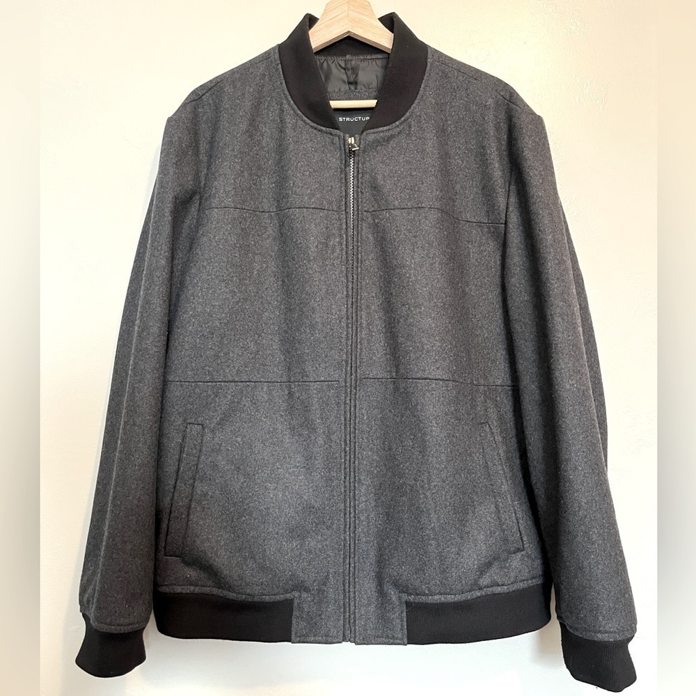 Structure Brand Men's Recycled Wool Gray and Black Bomber Jacket Size XL Preppy